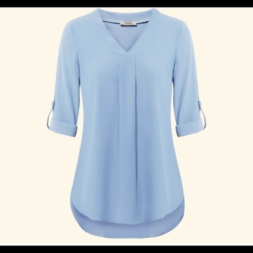 NWT Youtalia Womens 3/4 Cuffed Sleeve Chiffon Printed V Neck Casual Blouse Shirt